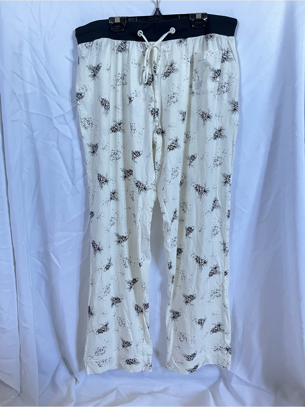 La Vie En Rose Cream Pajama Pants with Black Waistband and Drawstring